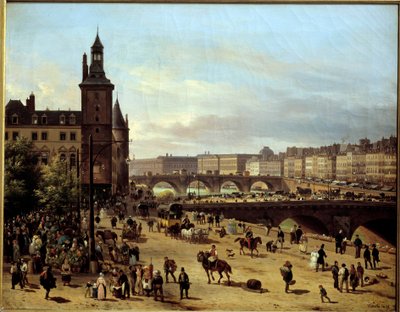 Pohled na Flower Walk, Clock Tower, Pont au Change a Pont-Neuf in Paris Malba Giuseppe Canella l