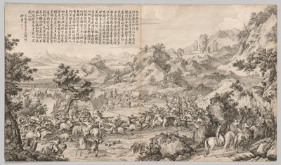 Attacking the Camp at Gatan Ola: from Battle Scenes of the Quelling of Rebellions..., c. 1765-1774. od Giuseppe Castiglione