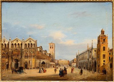 Náměstí Trento a Terst ve Ferraře (olej na desce) od Giuseppe Chittò Barucchi