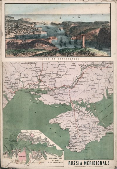 Mapa jižního Ruska s výhledem na Sevastopolský záliv a jeho opevnění, 1853. od Giuseppe Civelli