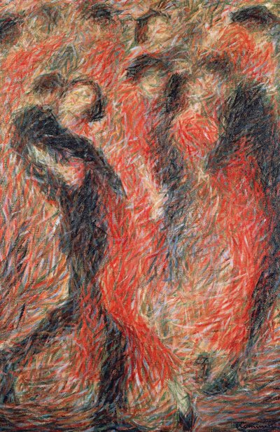 Tango, žena oblečená v červeném tanci, fantazie tančícího páru od Giuseppe Cominetti