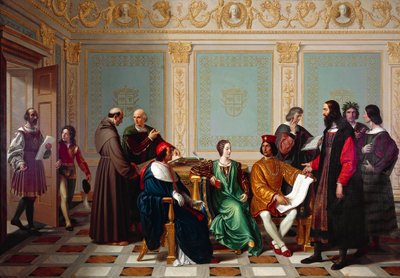 Leonardo da Vinci dostává provizi za Poslední večeři na dvoře Ludovica il Mora v Miláně od Giuseppe Diotti
