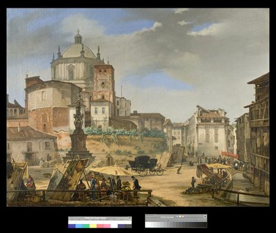 Pohled na náměstí Piazza della Vetra v Miláně, 1833 od Giuseppe Elena