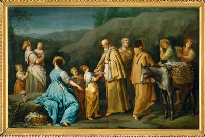 Religieux queteurs a qui une jeune fille donne des oefs - Mendikantští mniši, kterým holčička nabízí vajíčka... od Giuseppe Gambarini