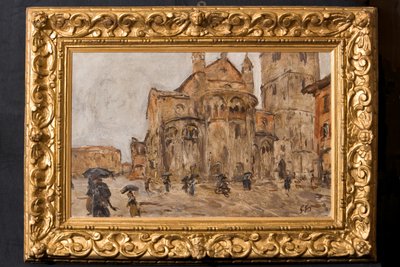 Piazza Grande in the Rain (olej na překližce) od Giuseppe Graziosi