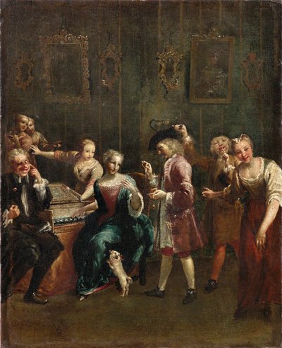 Zpěvák na Spinetu s obdivovateli, 30. léta 18. století. od Giuseppe Maria Crespi
