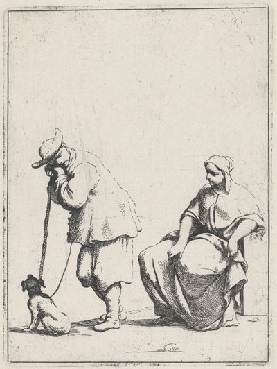 Stojící rolník se psem a sedící ženou od Giuseppe Maria Crespi