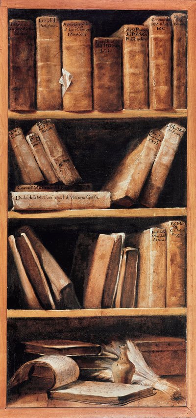 Zátiší knihovna s hudebními knihami. Obraz Giuseppe Maria Crespi dit lo Spagnolo (Španěl) (1665-1747) 1715 Bologna, hudební konzervatoř od Giuseppe Maria Crespi