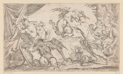 Aeneas a jeho společníci bojují s Harpyjemi Arpijae celebri lapsu de montibus adsunt (název na objektu) Putování Aeneas (název série) L