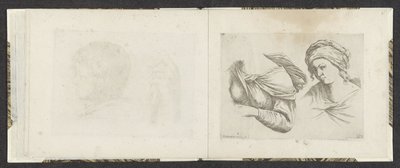 Horní část těla ženy a poprsí ženy Příklady kreslení (název série) Mitelli hlubotisk (název série) od Giuseppe Maria Mitelli