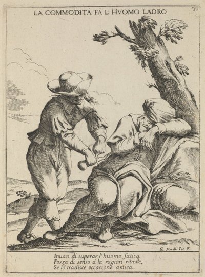 Příležitost dělá zloděje. La commodità fa luomo ladro, 1678 od Giuseppe Maria Mitelli