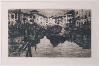 Rybí trh Canal v Chioggia (lept na bílý papír) od Giuseppe Miti Zanetti