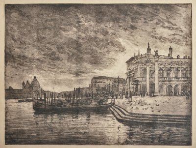 Královský palác a bazilika Salute (lept a akvatinta na bílém papíře) od Giuseppe Miti Zanetti