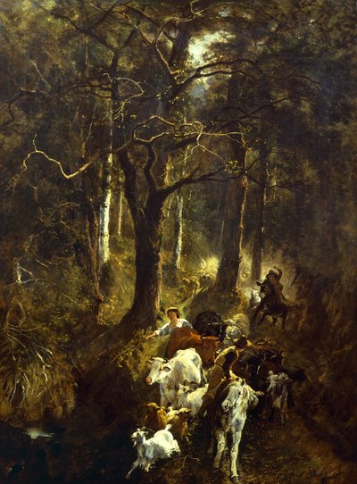 Pastva ve Fontainebleau, Giuseppe Palizzi (1812-1888). od Giuseppe Palizzi