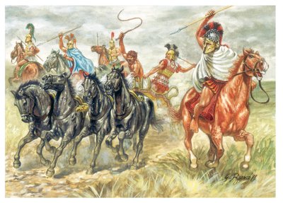 Starověké Řecko: Ancient greece: greek troopers and char - Ilustrace: Giuseppe Rava od Giuseppe Rava