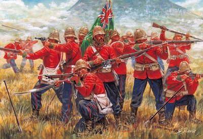 Anglo-Zulská válka: vojáci britského impéria v bitvě u Isandhlwany (Isandlwana nebo Isandula) v Jižní Africe, 22. ledna 1879 - Anglo-Zulská válka: vojáci britského impéria, bitva u Isandlwany 22. ledna 1879 - Ilustrace Giuseppe Rava od Giuseppe Rava