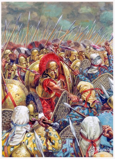 Bitva u Thermopyl: (Perské války/Bitva u Thermopyl 480 př. n. l. - (Spartský král Leonidas a jeho muži padli v bitvě) - Ilustrace Giusep od Giuseppe Rava