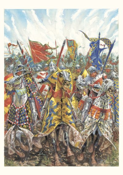Výpad francouzských rytířů v bitvě u Azincourtu (25. října 1415) od Giuseppe Rava