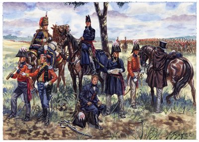 První říše: Štáb vévody z Wellingtonu v bitvě u Waterloo 18. června 1815 - Ilustrace Giuseppe Rava od Giuseppe Rava