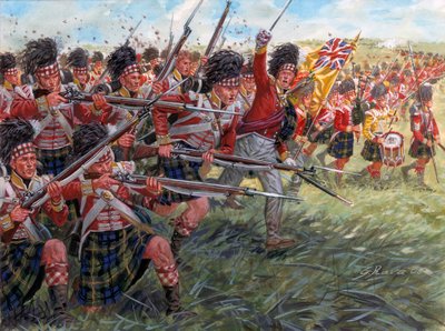 První říše: Skotská pěchota v bitvě u Waterloo od Giuseppe Rava