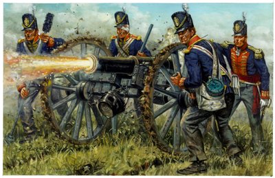 První císařství: Královské pěší dělostřelectvo v bitvě u Waterloo 18. června 1815 - Ilustrace Giuseppe Rava od Giuseppe Rava