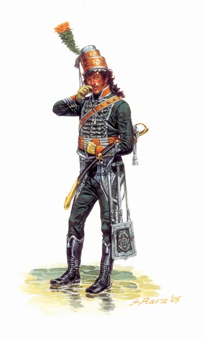 Portrét mladého vojáka Joachima Murata (1767-1815) v myslivecké uniformě - Portrét mladého Joachima Murata v myslivecké uniformě - Ilustrace Giuseppe Rava od Giuseppe Rava