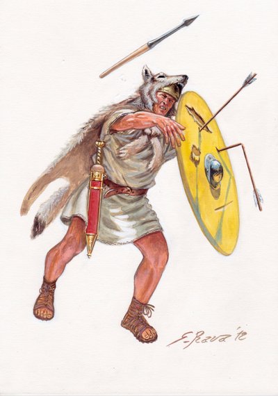 Římská antika (republika): velite (lehký pěšák chudých století) římské armády - velites z římské republiky - Ilustrace Giuseppe Rava od Giuseppe Rava