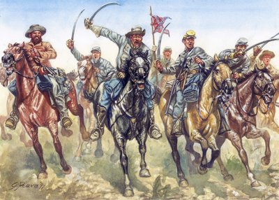 Secesionální válka (1861-1865) - Americká občanská válka: konfederační kavalerie útočí - Ilustrace Giuseppe Rava od Giuseppe Rava
