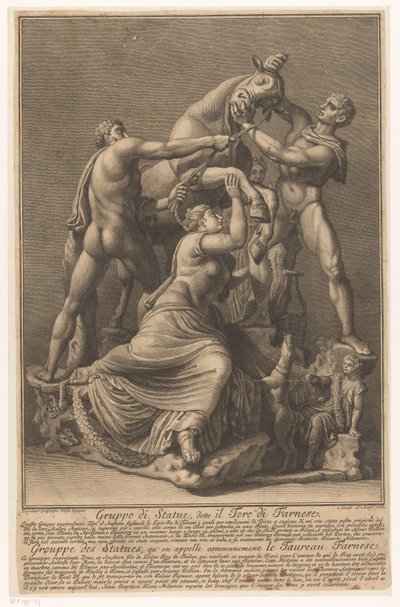 Dirce wordt aan een stier gebonden Farnese Stier Skupina soch, nazývaná Farnese Bull / Grouppe des Statues, qu 