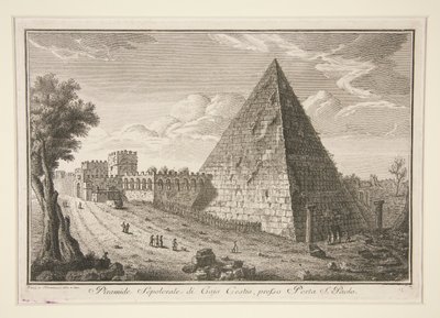 Hrobová pyramida Cajo Cestio, poblíž Porta S. Paolo (Pyramida Gaia Cestia) od Giuseppe Vasi