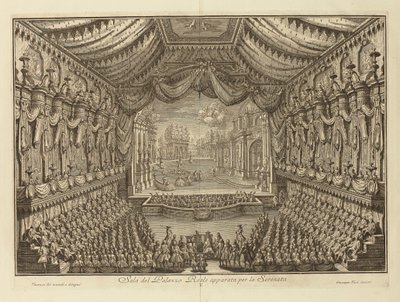 Představení La Serenaty v královském paláci v Neapoli par Vasi, Giuseppe (1710-1782). Mědirytina, rozměr : 41,5x62 od Giuseppe Vasi