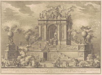 Prima Macchina pro Čínu z roku 1767: Triumfální oblouk s Farnese Herkulesem od Giuseppe Vasi, after Giuseppe Palazzi, after Paolo Posi