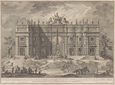 Seconda Macchina pro Čínu z roku 1772: náměstí s herním trhem a fontánou Pantheon od Giuseppe Vasi, after Giuseppe Palazzi, after Paolo Posi