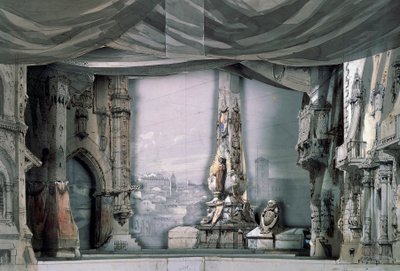 Náměstí před katedrálou Valladolid, dějství III, scéna IV, výprava Charlese Campona pro Dona Carlose od Giuseppe Verdiho (1813-1901), představení v Paříži, opera Salle Le Peletier, 11. března od Giuseppe Verdi