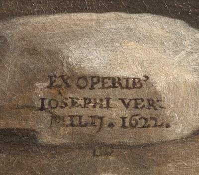 Podpis umělce, Narození Páně, detail, 1622 od Giuseppe Vermiglio