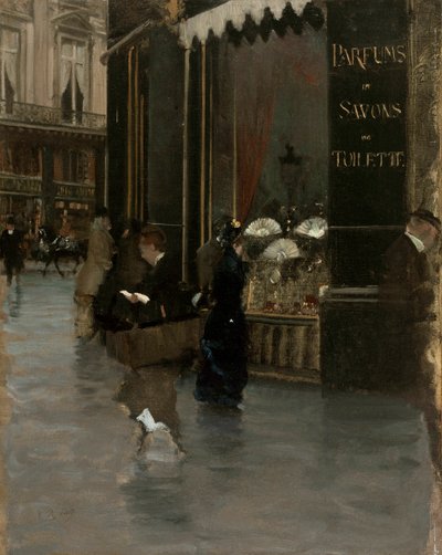 Parfumerie Violet, na rohu boulevard des Capucines a rue Scribe, c. 1880. od Giuseppe de Nittis