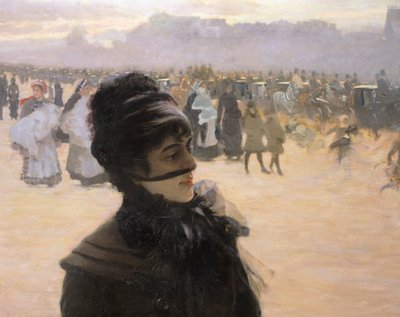 Návrat z Boulogne, Dáma se psem, Giuseppe de Nittis, detail od Giuseppe or Joseph de Nittis