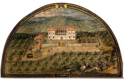 Vila "" La Peggio "" od Giusto Utense (16. století). Muži hrají míč. Muzeum Florencie, jak to bylo. Florencie. od Giusto Utens