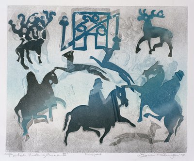 Pictish Hunting Scene III, 1995 (monotyp) od Gloria Wallington