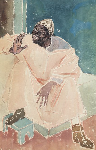 Sedící Maročan, 1936 (pero, inkoust a wc na papíře) od Glyn Warren Philpot