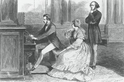 Princ Albert Saxe hrající před královnou Viktorií a Felixem Mendelssohnem Bartholdym (1809-1847), rytina od Godefroy Durand