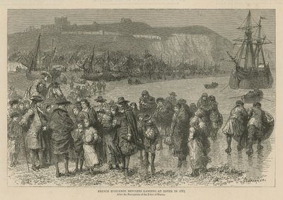 Hugenoti v Anglii: Francouzští hugenoti se vylodili v Doveru v roce 1685 (rytina) od Godefroy Durand