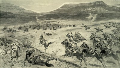„Poslední vzdor vytvořený Búry před Kimberley-Charge of British Cavalry“, 1900 od Godfrey Douglas Giles