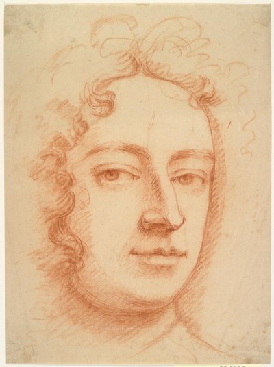 Tvář muže, tříčtvrteční, hledící přímo na diváka, možná autoportrét od Godfrey Kneller
