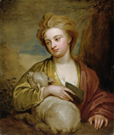 Portrét ženy jako svatá Anežka, tradičně identifikovaná jako Catherine Voss, kolem 1705-10 (olej na plátně) od Godfrey Kneller