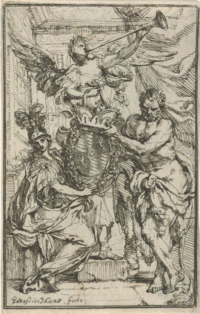 Minerva, Hercules a Fame s erbem od Godfried Maes