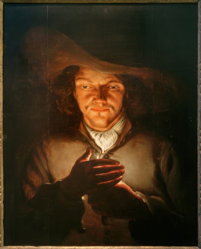 Ein Mann mit einer Kerze von Godfried Schalcken