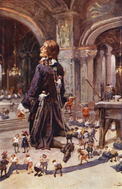 Ilustrace ke knize Gulliverovy cesty Jonathana Swifta (barevná litografie) od Gordon Frederick (after) Browne