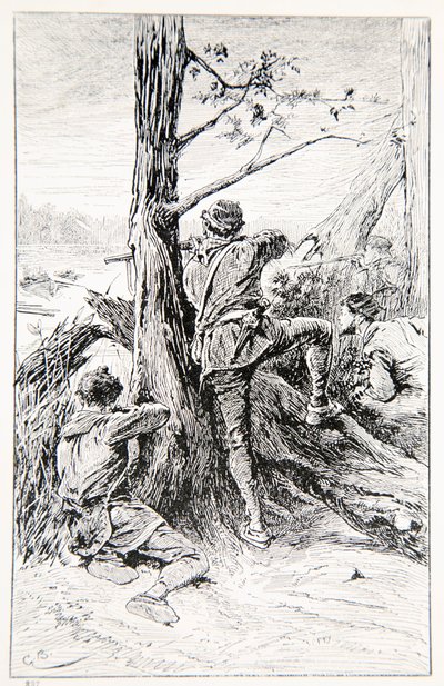 Ilustrace z knihy „S Wolfem v Kanadě aneb Vítězství kontinentu“ od G.A. Henty, hospoda. Blackie and Son Ltd., 1887 od Gordon Frederick Browne