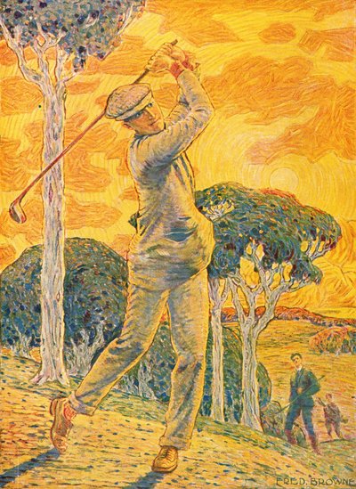 Golf, obálka pro Vie au Grand Air, 15. září 1919 (barevná rytina) od Gordon Frederick Browne